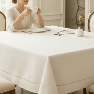 Fennco Styles White Tablecloth 72 x 72 Square Classic Hemstitch New